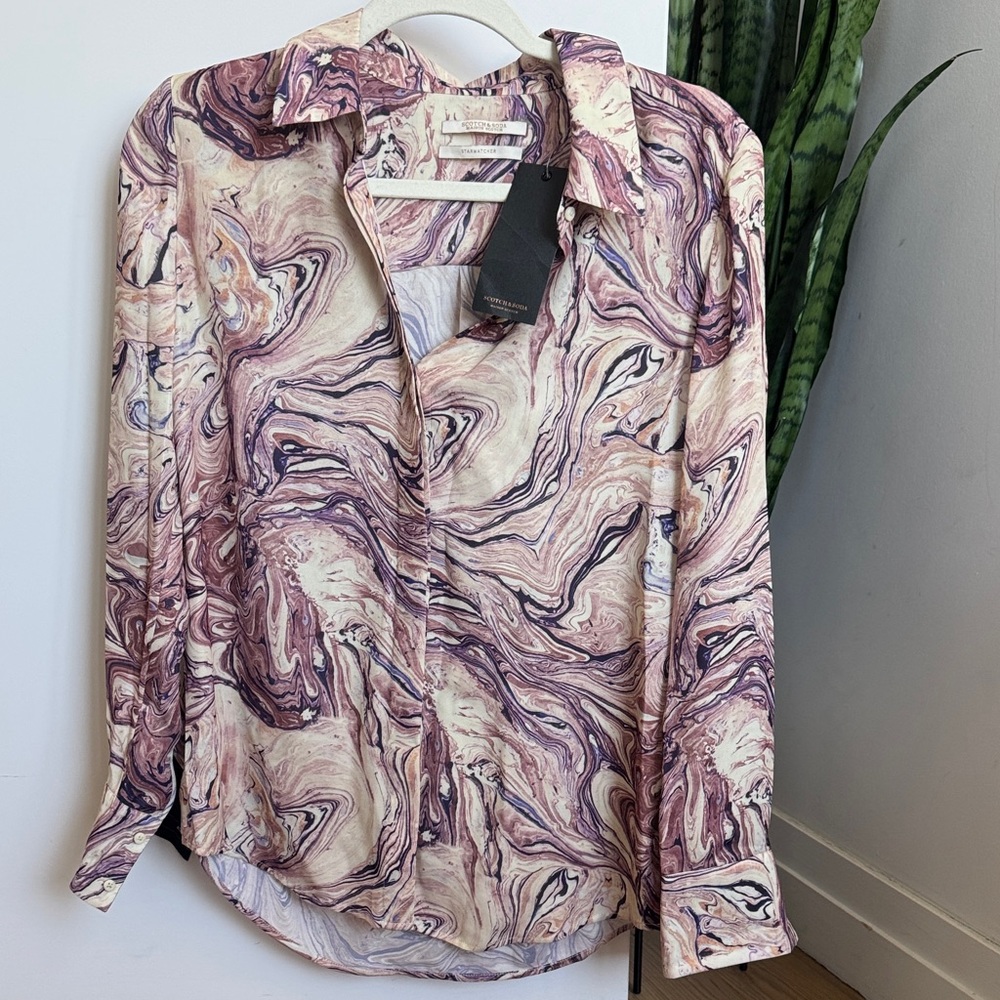 NWT Scotch & Soda Starwatcher Marble Print Blouse Button Down